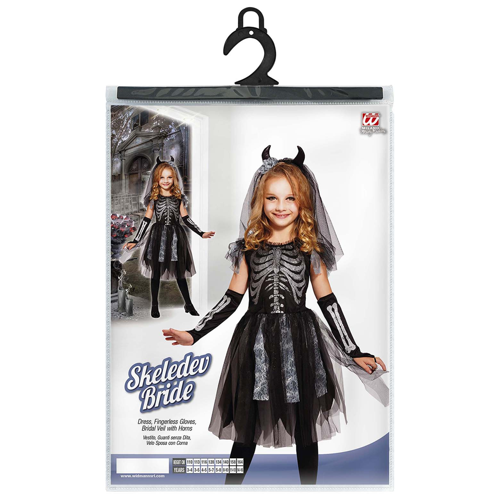 Costume Vestito Abito Travestimento Carnevale Halloween Cosplay Bambina Sposa Scheletro - 0748