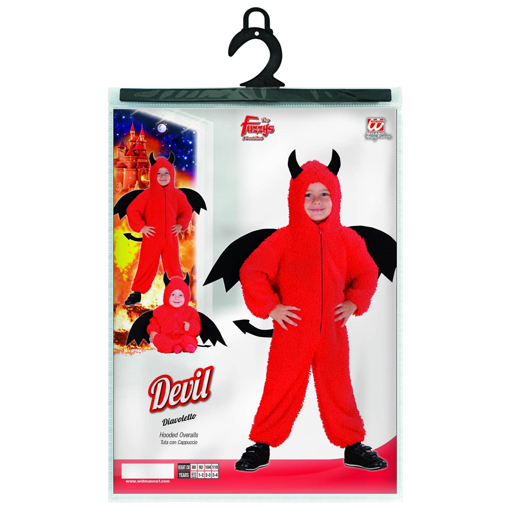 Costume Vestito Abito Travestimento Carnevale Bambino Diavoletto Fuzzy CM 80 e CM 92
