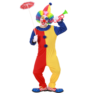 Vestito Carnevale + Accessori Clown Costume Parrucca Tromba Set Trucco con Naso 11/13 Anni Travestimento - 0257+4044n+74590+2720t