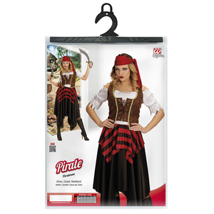 Vestito Carnevale + Accessori Piratessa Adulto Vestito Sciabola Calze Tg. M Travestimento - 0562 Adulto+7007b+4750r