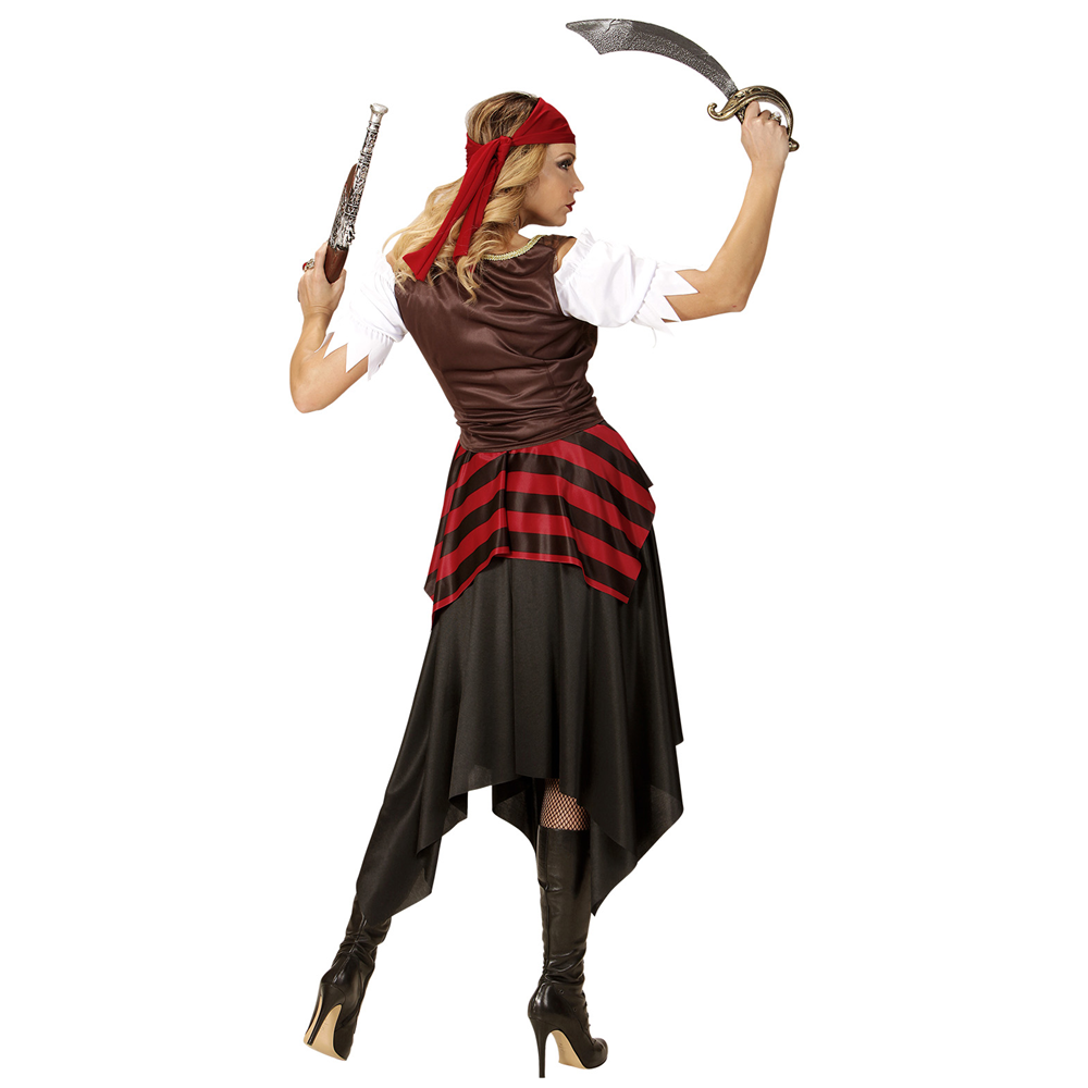 Vestito Carnevale + Accessori Piratessa Adulto Vestito Sciabola Calze Tg. L Travestimento - 0562 Adulto+7007b+4750r