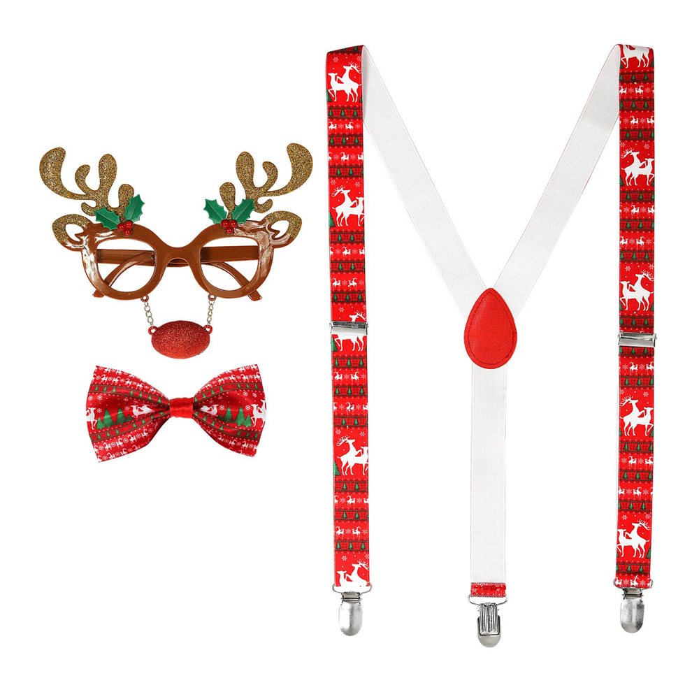 Set Travestimento - Renna- Occhiali, Bretelle, Papillon - Accessori Abito Vestito Carnevale Adulto