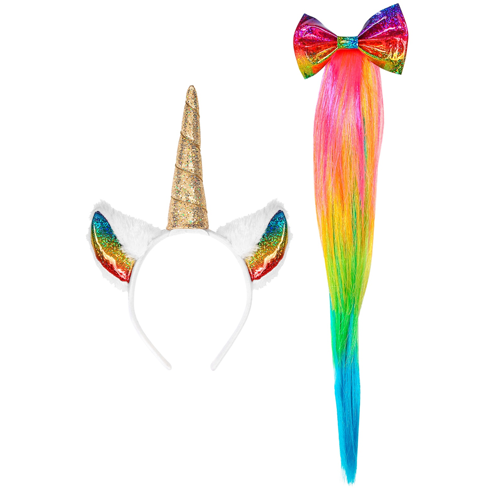 Set Travestimento - Unicorno - Copricapo e Coda - Accessori Abito Vestito Carnevale Adulto