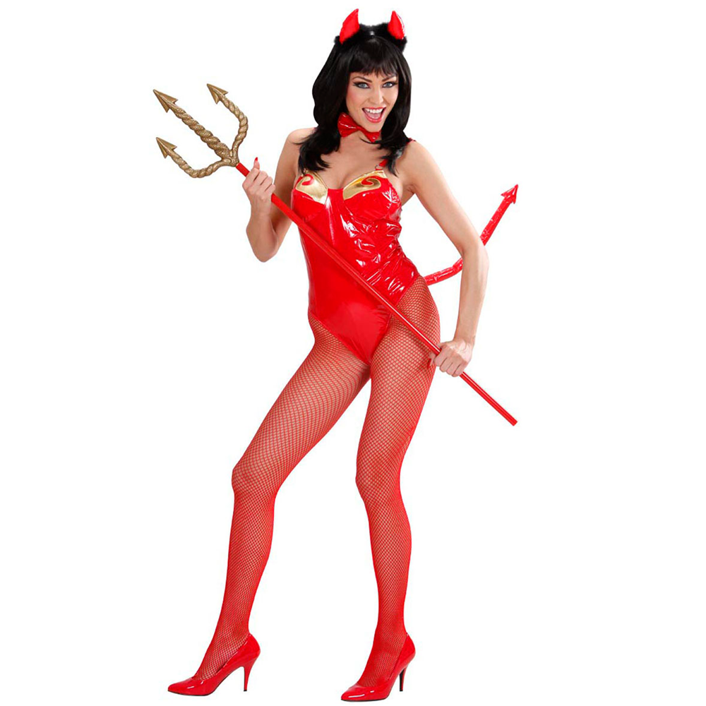 Set Travestimento - Diavolo Rosso in Vinile - Corna, Papillon  e Coda - Accessori Abito Vestito Carnevale Adulto