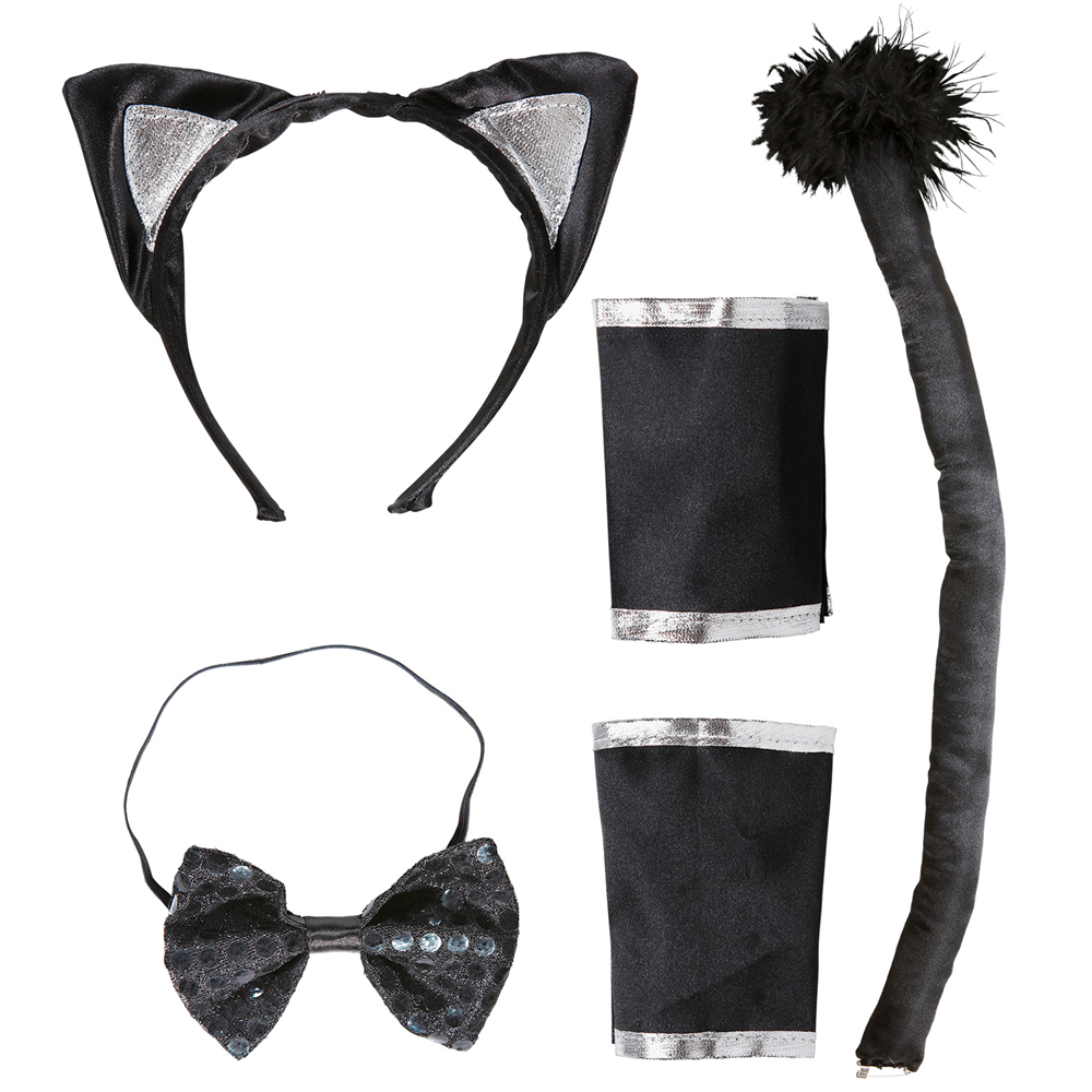 Set Travestimento - Gatto - Orecchie, Papillon, Coda, Polsini - Accessori Abito Vestito Carnevale Adulto