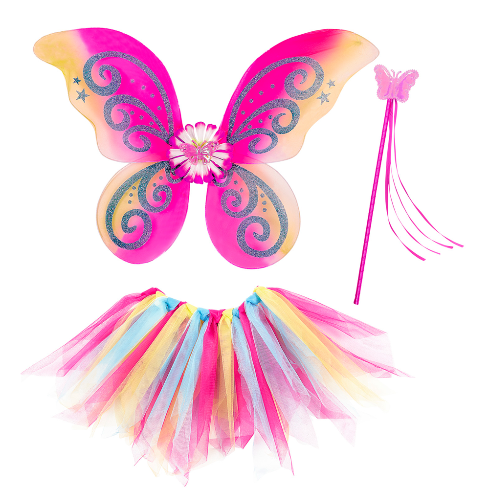 Set Fatina Fantasy Magica Ali Gonna Bacchetta - Accessori Abito Vestito Travestimento Carnevale Bambina