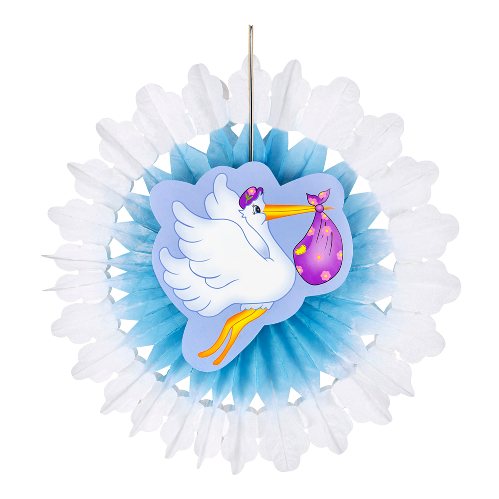 Rosone Cicogna con Bebè - Fiocco Nascita Bambino - Colore Azzurro - Maschietto - 50 Cm.