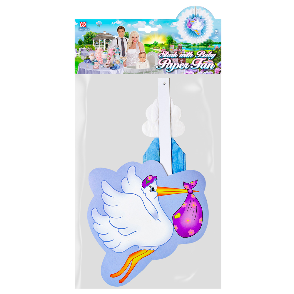 Rosone Cicogna con Bebè - Fiocco Nascita Bambino - Colore Azzurro - Maschietto - 50 Cm.