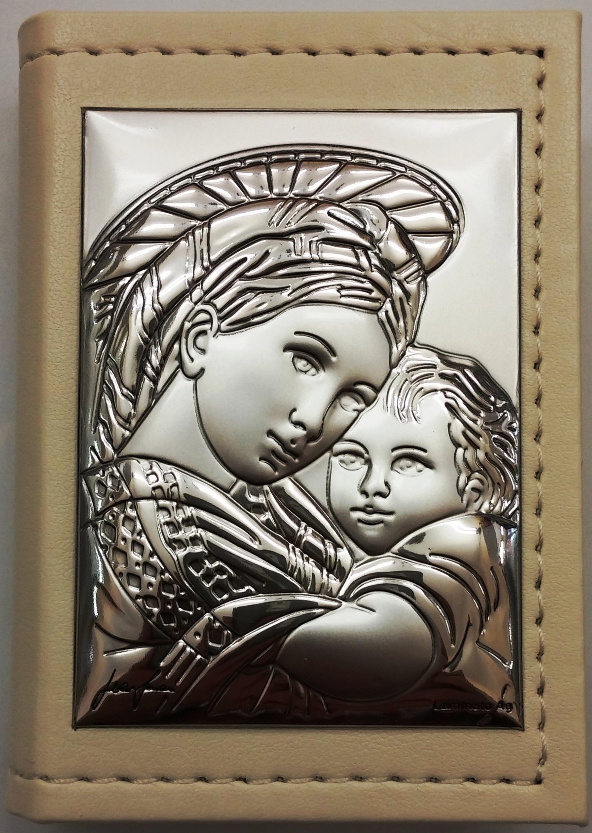 Rosario con Scatola in Pelle e Argento Bomboniera Panna Cm. 9x5x2 - 2868000