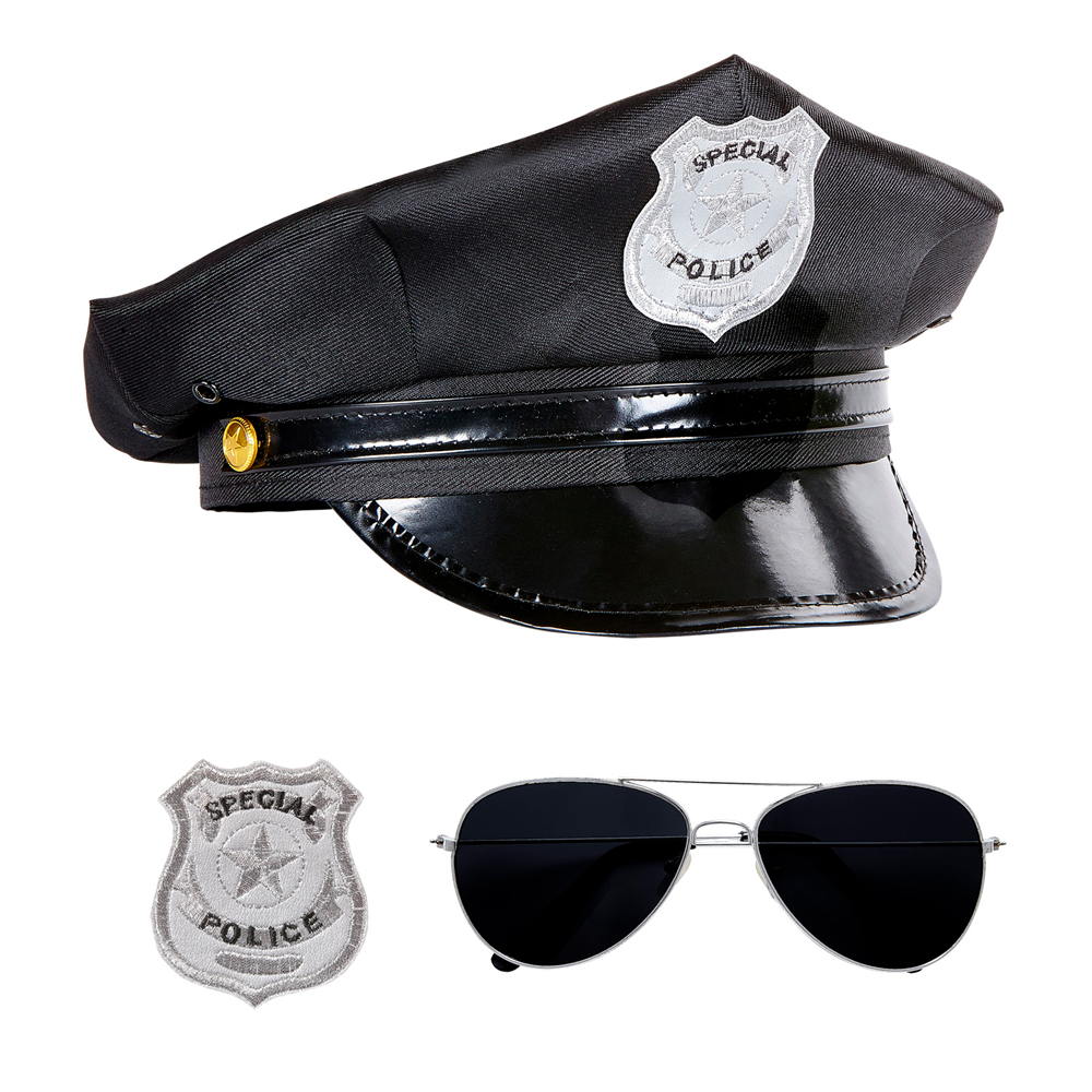 Vestito Carnevale + Accessori Poliziotta Vestito Pistola Calze Cappello Occhiali Tg L Travestimento - 0508 Adulto+2775p+4750r+95719