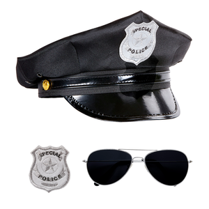 Vestito Carnevale + Accessori Poliziotta Vestito Pistola Calze Cappello Occhiali Tg M Travestimento - 0508 Adulto+2775p+4750r+95719