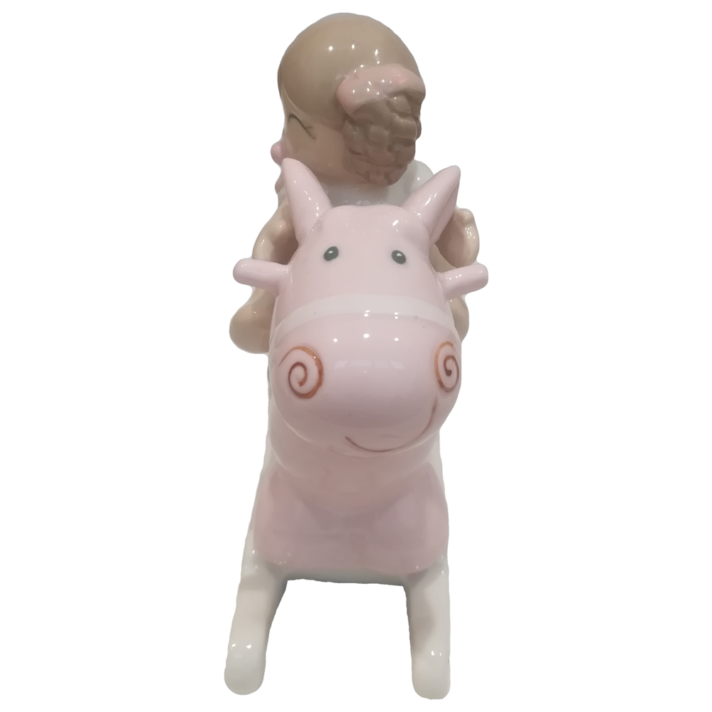 Bomboniera Statuina Bimba con Cavallo a Dondolo in Porcellana Ilary Queen - Iq3236