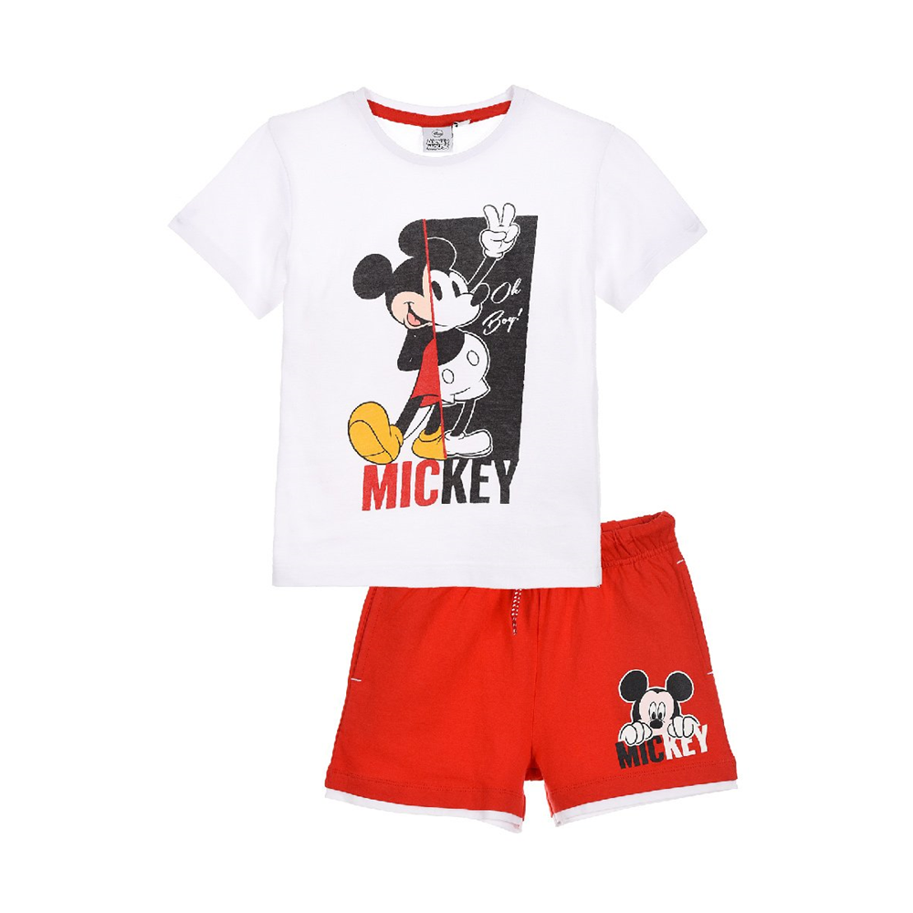 Completo Estivo Topolino Mickey Mouse DISNEY Short+t-Shirt Bambino Sun City 3/8 Anni-Et1200bianco