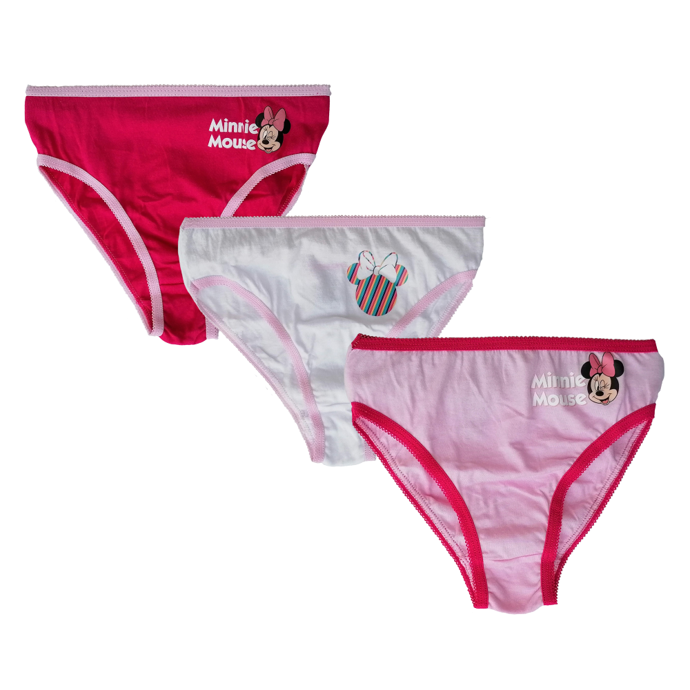Set 3 Mutandine Minnie Mouse DISNEY Slip 100% Cotone 3/8 Anni Bambina - 0674