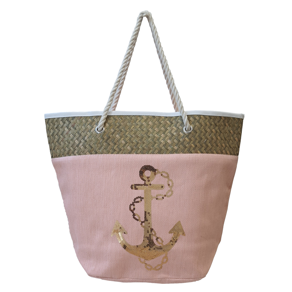 Borsa Mare Ad Trend in Paglia Borsa Spiaggia Tempo Libero Paillettes 55 X 18 X H.41 CM - 66628/r