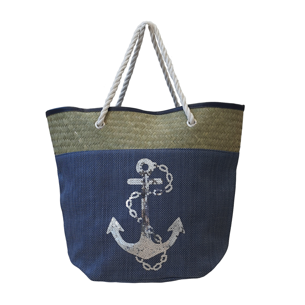Borsa Mare Ad Trend in Paglia Borsa Spiaggia Tempo Libero Paillettes 55 X 18 X H.41 CM - 66628/b