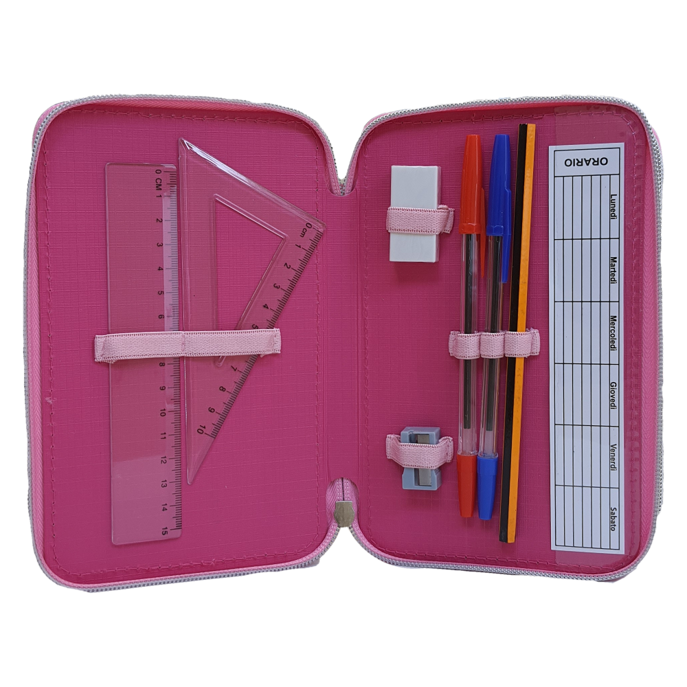 Zaino + Astuccio 3 Zip Unicorno Mia Estensibile Scuola Elementare Colori Giotto