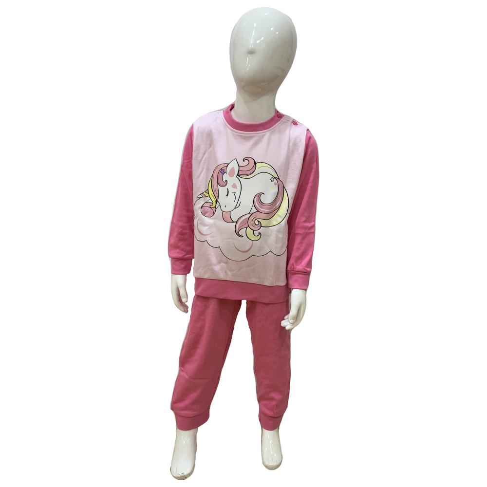 Pigiama Lungo Unicorno T-Shirt Pantalone 100% Cotone Interlock 12/30 Mesi - 1043/rs