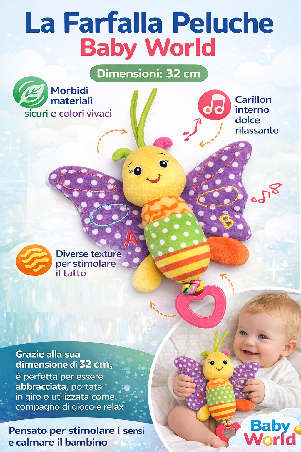Peluche Farfalla Carion Activity Femminuccia con Giochi Cm.32 Venturelli - 785103/2