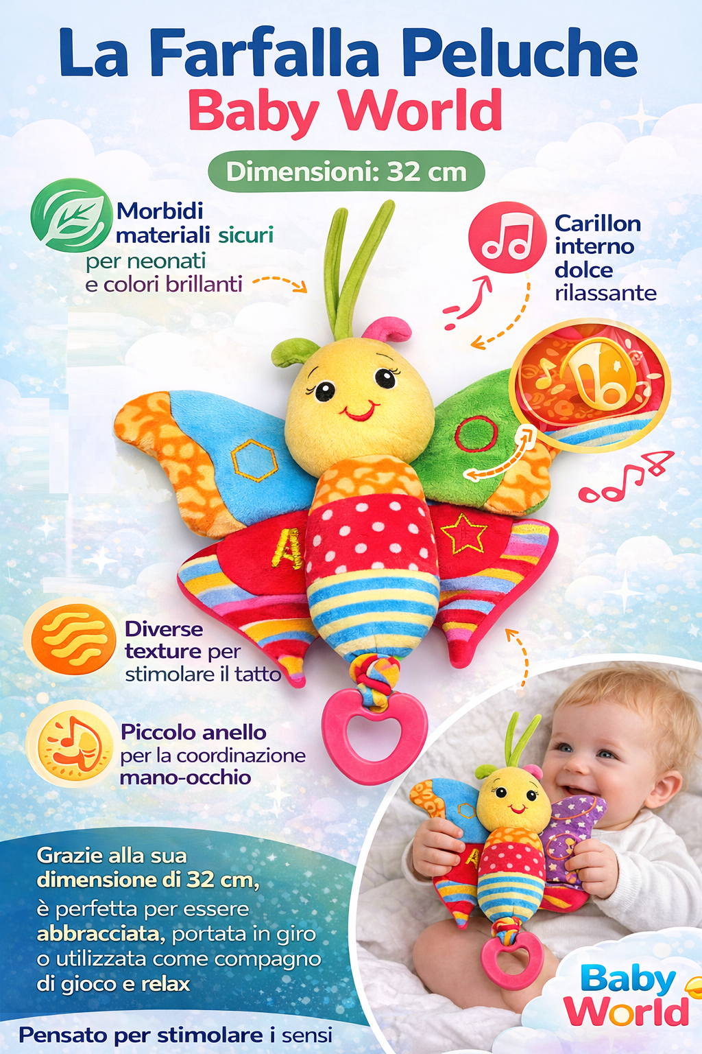 Peluche Farfalla Carion Activity Femminuccia con Giochi Cm.32 Venturelli - 785103/3