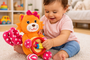 Peluche Leone Activity Femminuccia con Giochi per Carrozzina Cm.27 Venturelli - 785104