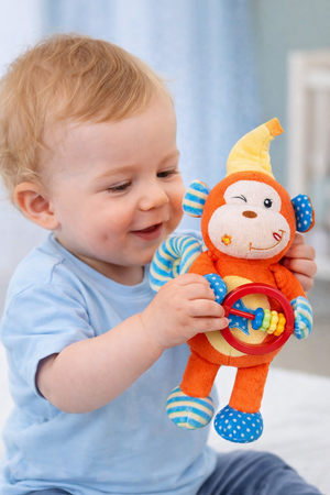 Peluche Scimmia Activity Femminuccia con Giochi per Carrozzina Cm.27 Venturelli - 785104