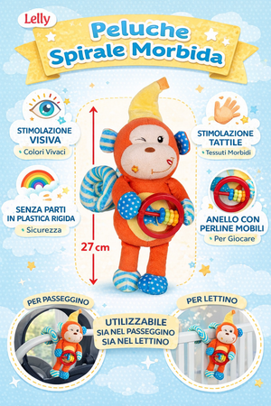 Peluche Scimmia Activity Femminuccia con Giochi per Carrozzina Cm.27 Venturelli - 785104