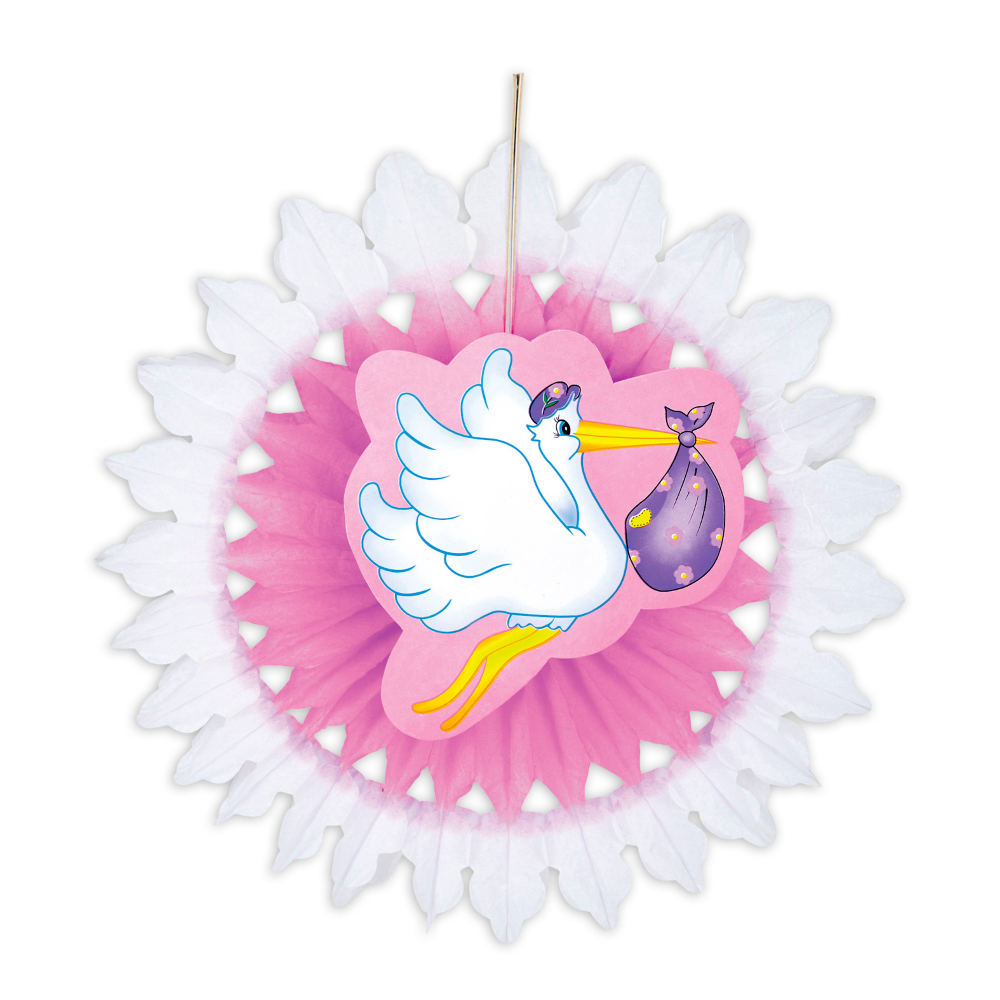 Rosone Cicogna con Bebè - Fiocco Nascita Bambina - Colore Rosa- Femminuccia- 50 Cm.