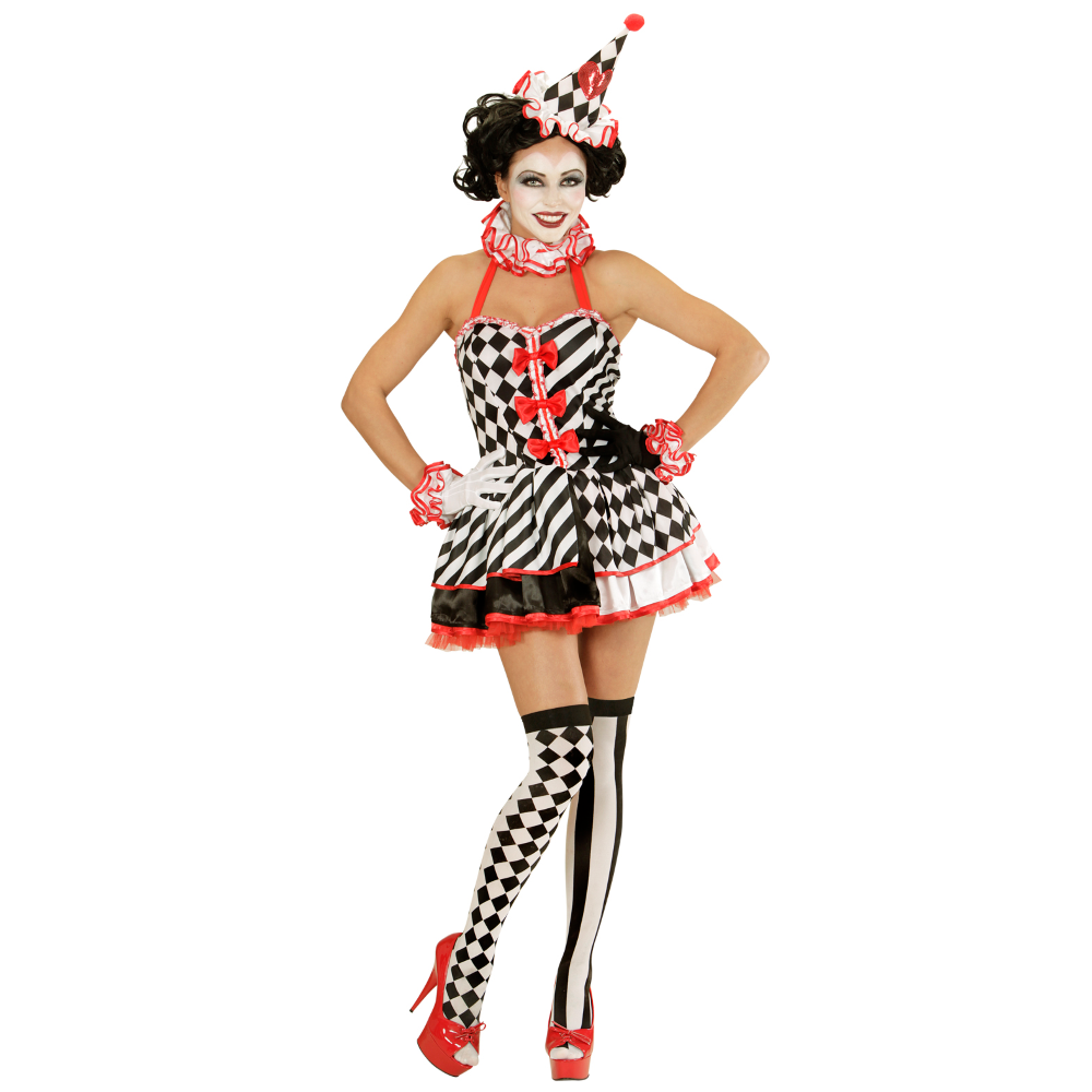 Vestito Carnevale + Accessori Arlecchina Abito Copricapo Scettro Calze 8/10 Anni Travestimento - 1902+1914k+30005
