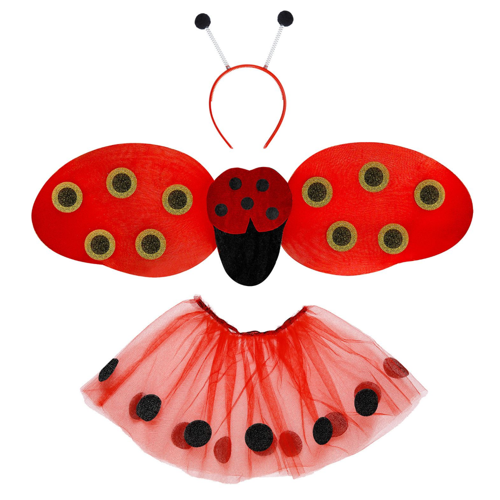 Set Coccinella Accessori Ali Cerchietto Gonna Vestito Travestimento Carnevale Bambina
