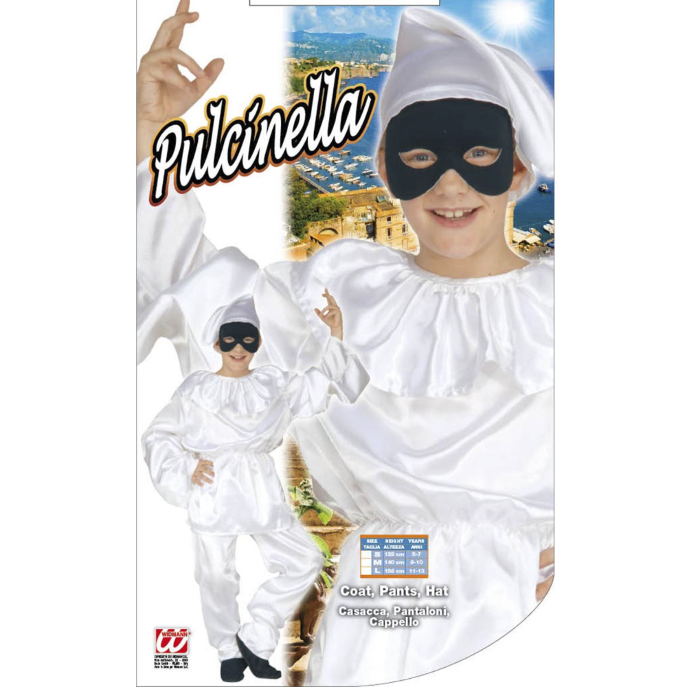 Vestito Carnevale + Accessori Pulcinella Costume Maschera Travestimento (11/13 Anni)