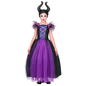 Vestito Carnevale + Accessori Malefica Abito Copricapo e Bastone Magico 5/7 Anni Travestimento - 7024+52815
