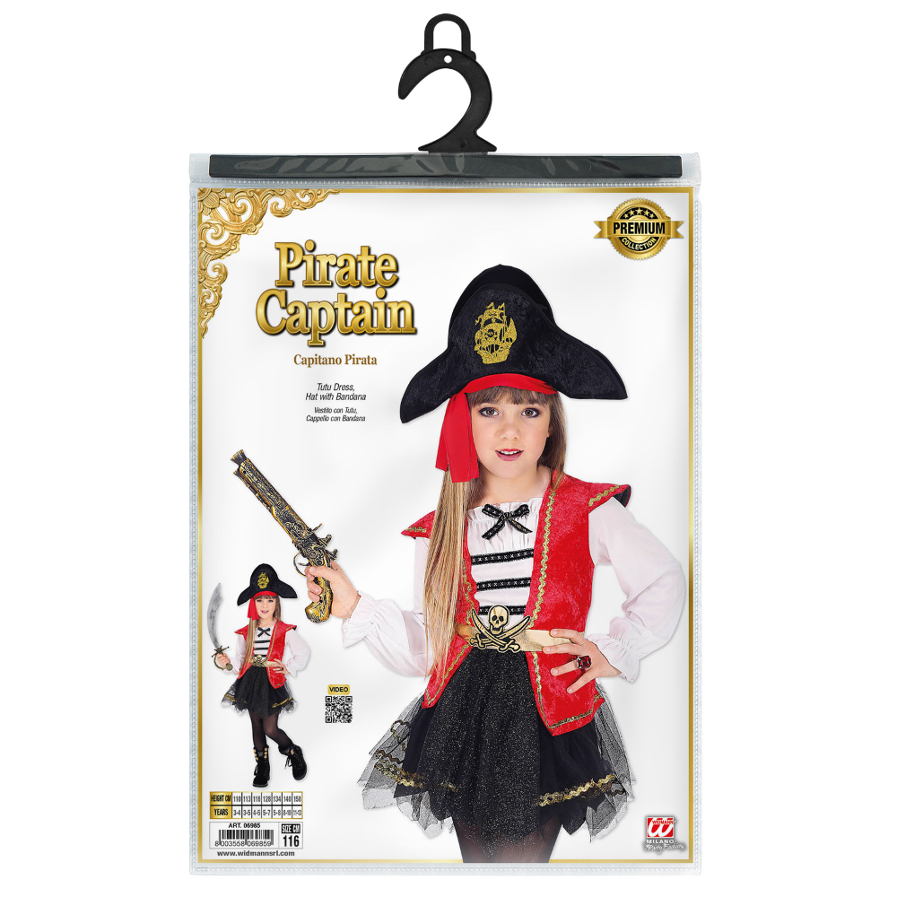 Costume Vestito Abito Travestimento Carnevale Halloween Cosplay Bambina Capitano Pirata - 0698