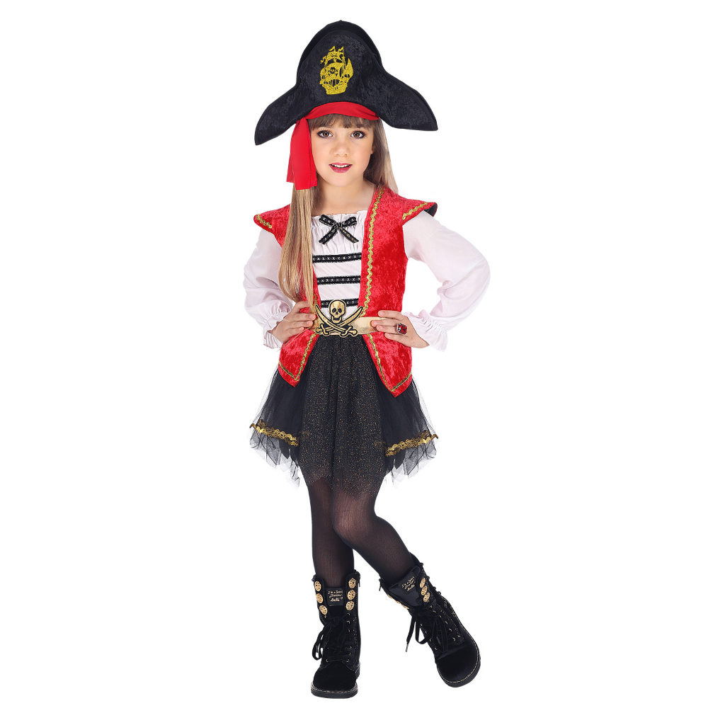 Vestito Carnevale + Accessori Capitano Pirata Vestito Cappello Sciabola 2/3 Anni Travestimento - 0698+7007b