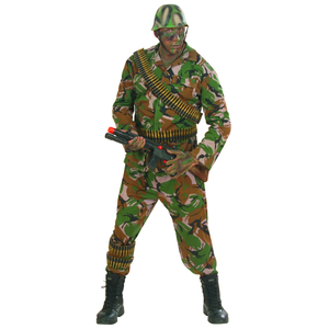Vestito Carnevale + Accessori Soldato Costume Pugnale Pistola Pallottole Set Trucco 8/10 Anni Travestimento - 3840+02412+7083u+2724s+6985d