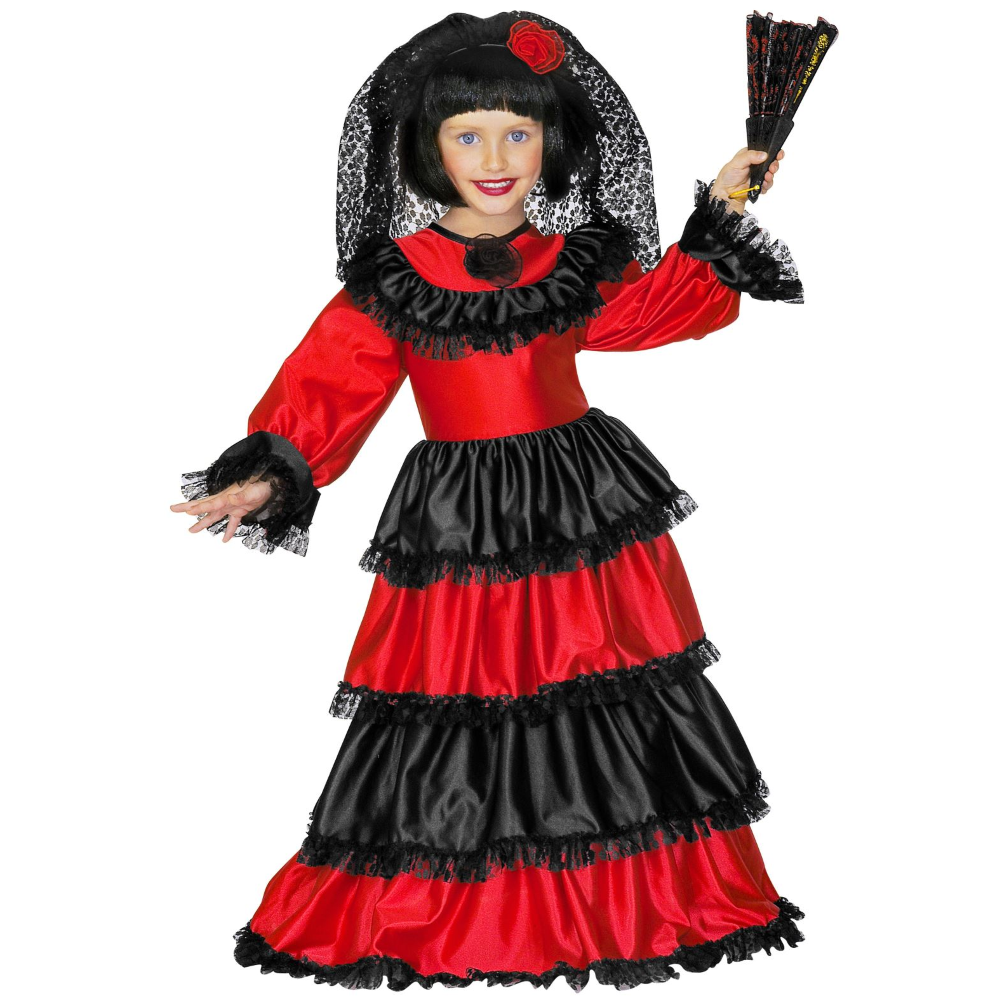 Costume Vestito Abito Travestimento Carnevale Bambina Senorita Vestito e Copricapo 3/5 Anni - 4396e