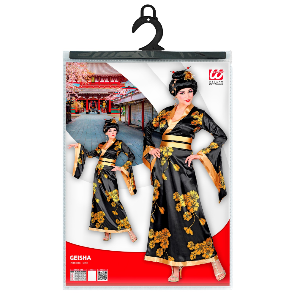 Vestito Carnevale + Accessori Geisha Kimono Parrucca Travestimento Donna S