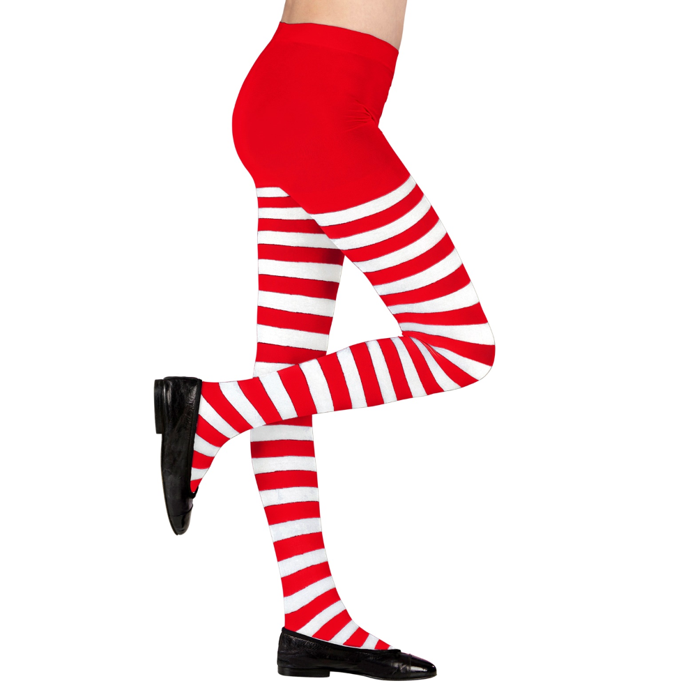 Calze Collant Rigati Parigine Bianco/rosso Abito Travestimento Vestito Carnevale Pippi.