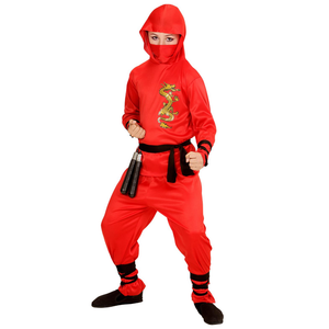 Vestito Carnevale + Accessori Red Dragon Ninja Costume Nunchaku 8/10 Anni Travestimento - 0133+6766n