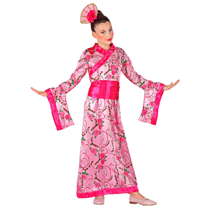 Vestito Carnenale + Accessori Principessa Asiatica Kimono Parasole Parrucca Travestimento (8/10 Anni)
