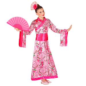 Vestito Carnenale + Accessori Principessa Asiatica Ventaglio Travestimento (11/13 Anni)