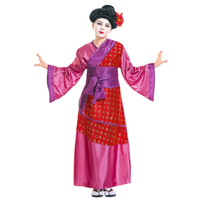 Vestito Carnevale + Accessori Geisha Giapponese Kimono e Cintura Parrucca 8/10 Anni - 3871+01509