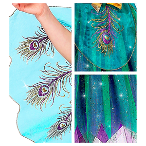 Vestito Carnevale + Accessori Pavone Abito Copricapo Parrucca Travestimento (11/13 Anni)