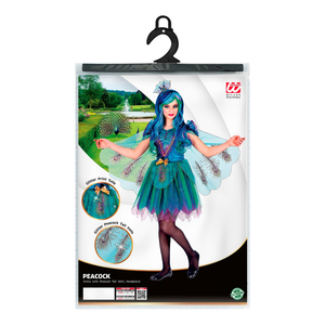 Vestito Carnevale + Accessori Pavone Abito Copricapo Parrucca Travestimento (5/7 Anni)