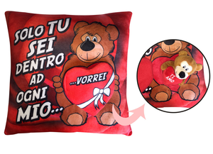 Cuscino Rettangolare con Scritta e Peluche Interno Cm. 32x32 - 74998