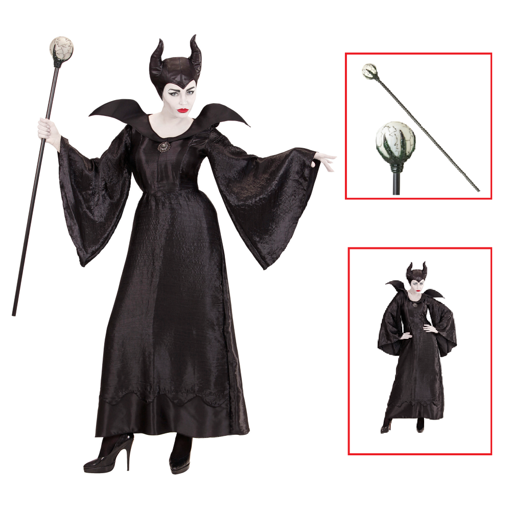 Vestito Carnevale + Accessori Malefica Abito Copricapo e Bastone Magico Taglia XL Travestimento - 0370+52815
