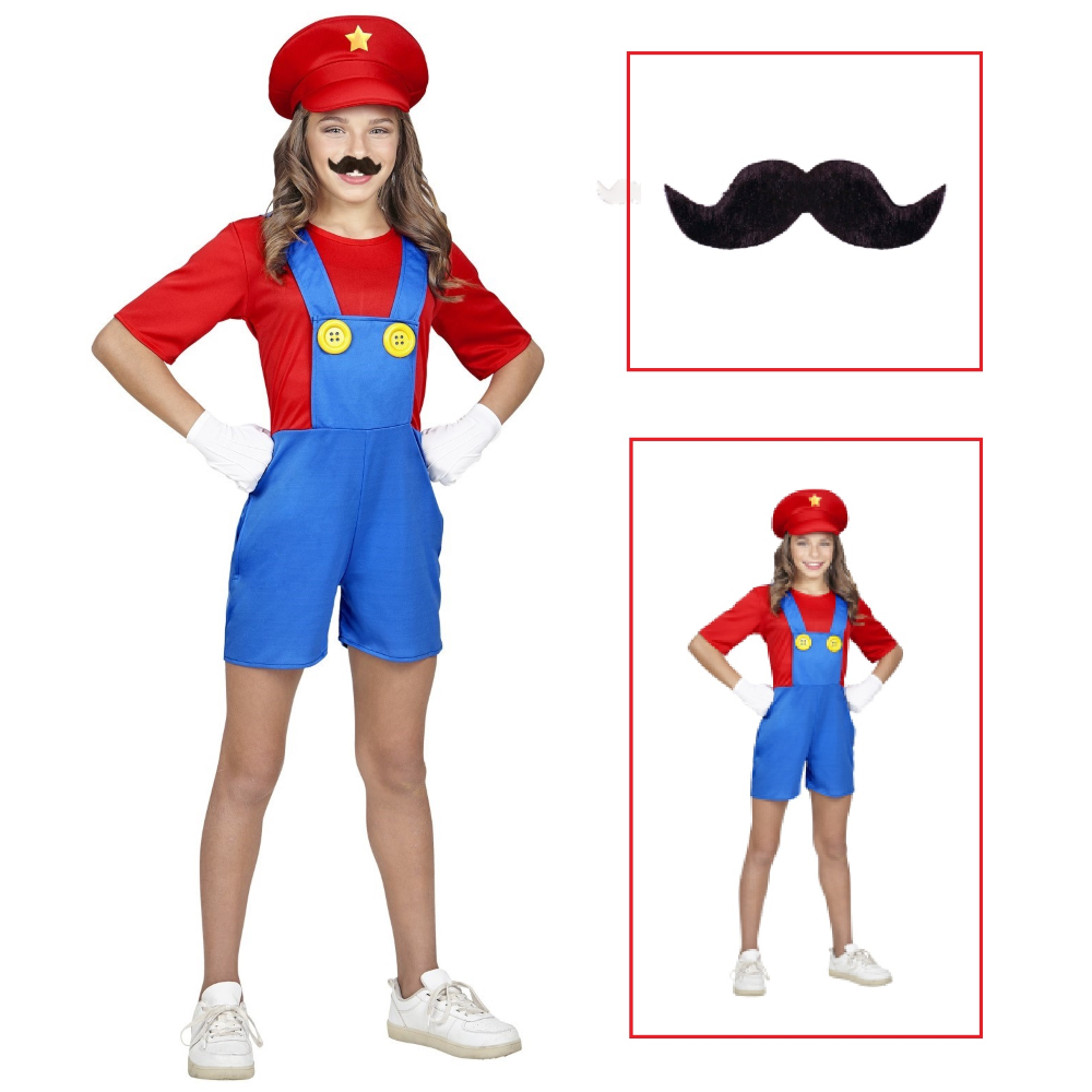 Vestito Carnevale + Accessori Super Idraulica Tuta Cappello Baffi 8/10 Anni - 0869+0835o