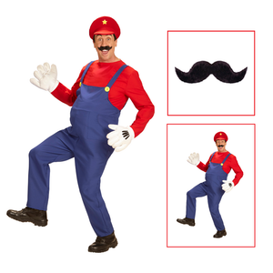Vestito Carnevale + Accessori Super Idraulico Salopette Maglia Cappello Baffi Travestimento - 0870adulto+0835o