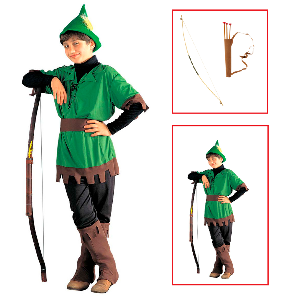 Vestito Carnevale + Accessori Robin Hood Casacca Pantaloni Cappello Arco 4/5 Anni Travestimento - 3836+23935