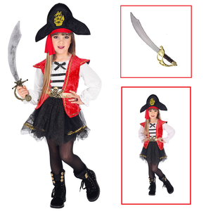 Vestito Carnevale + Accessori Capitano Pirata Vestito Cappello Sciabola 2/3 Anni Travestimento - 0698+7007b